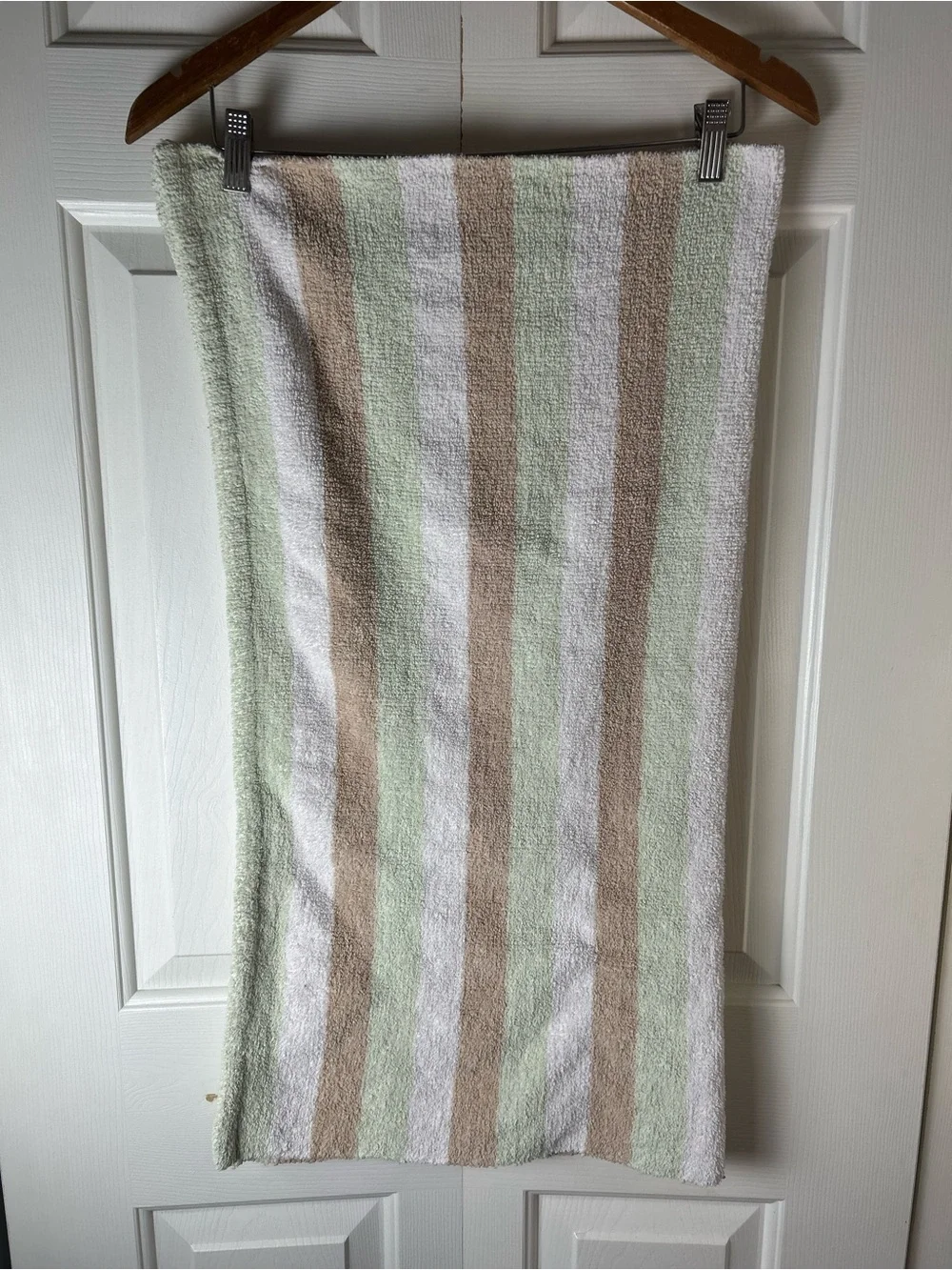 Carter's Green Tan White Stripes Baby Blanket Chenille Soft Security Lovey